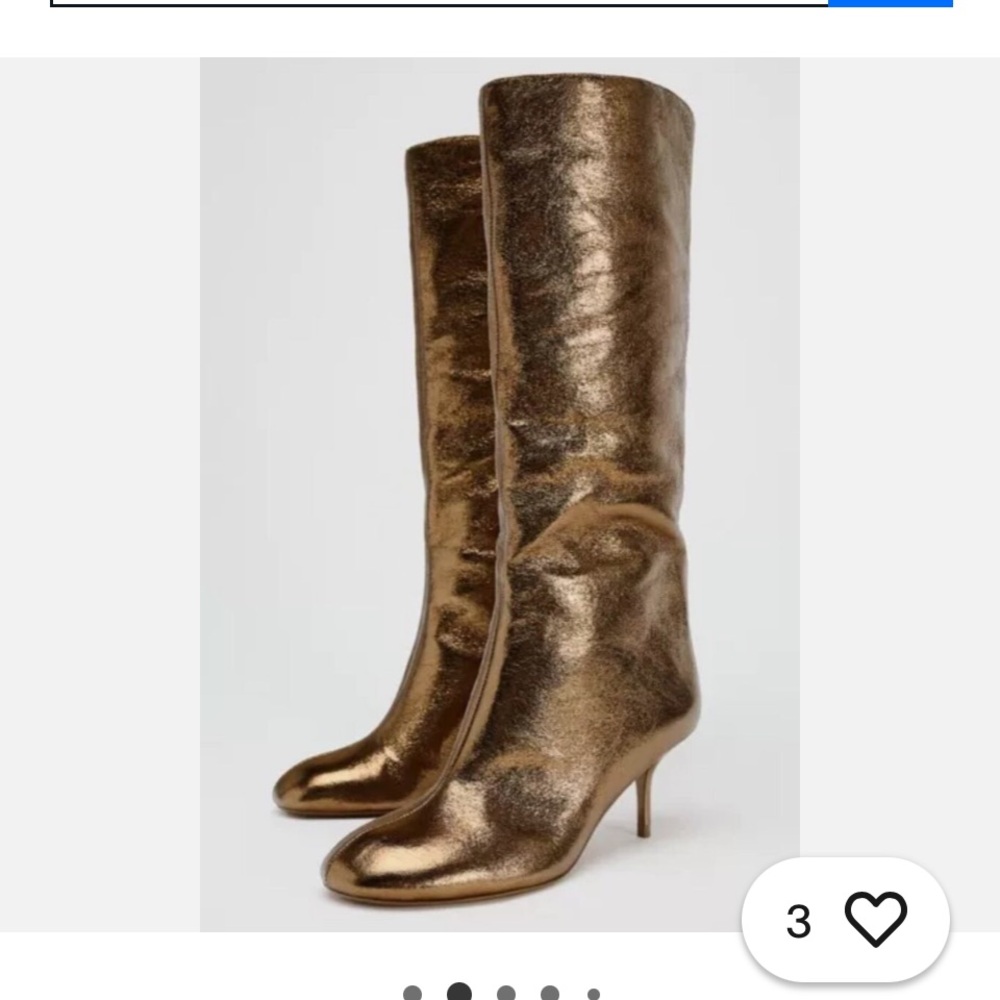 Zara Metallic Bronze Knee-High Heeled Boots